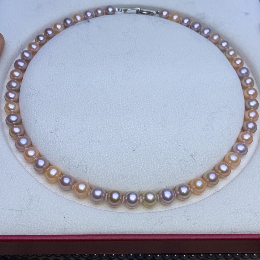 淡水珍珠颈饰银S925镶嵌无核 8-9