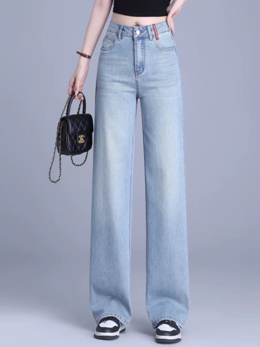 6883#【瑕-实物为准-长100】2025新款时尚百搭直筒加绒加厚牛仔裤