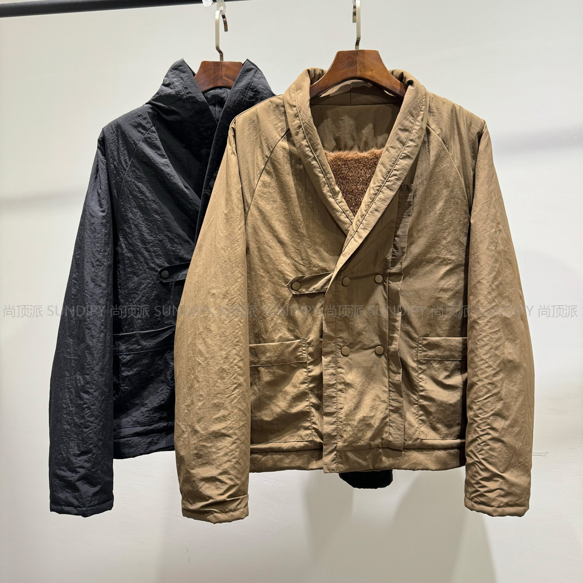 冬季小众时尚简约美拉德座山雕加绒夹克潮牌男士宽松休闲保暖外套