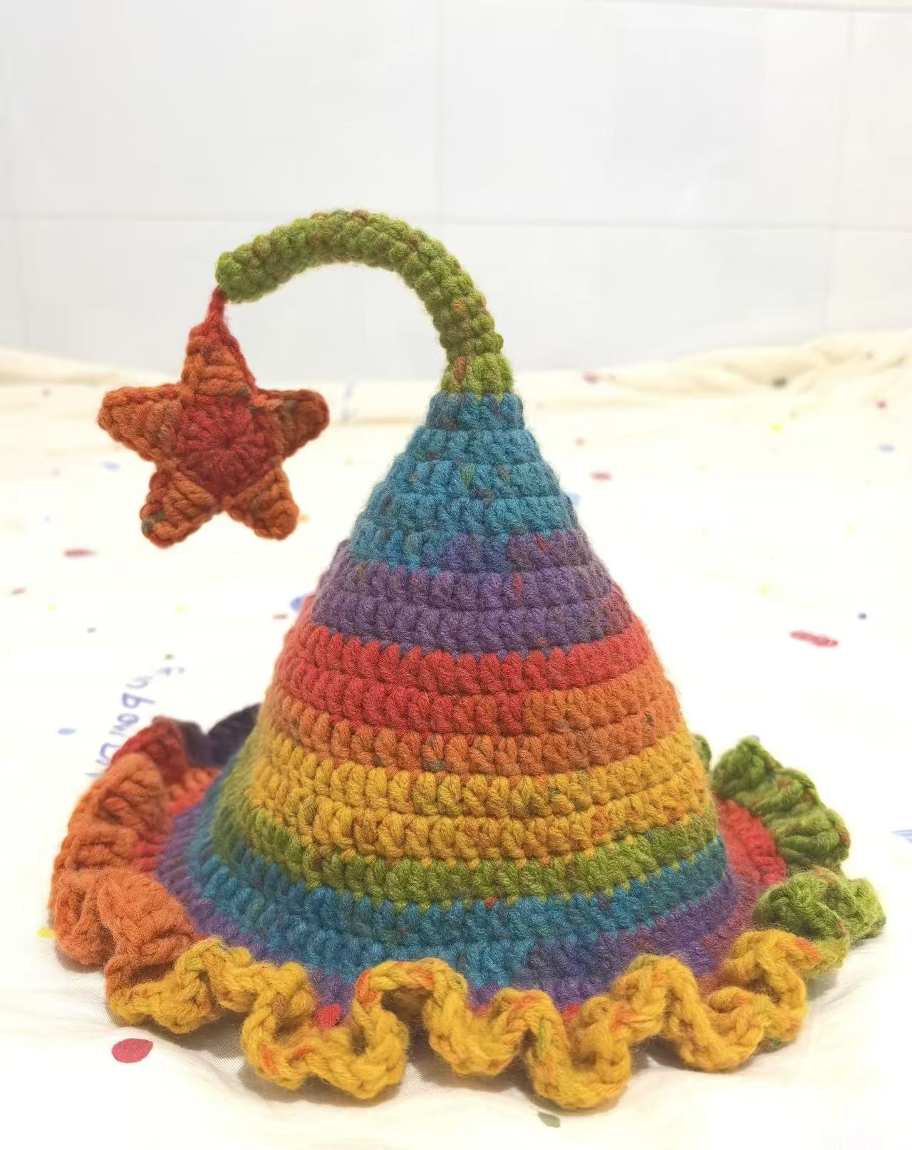 苏苏姐同款彩虹精灵帽手工DIY钩针编织毛线团粗毛星星帽子手编线