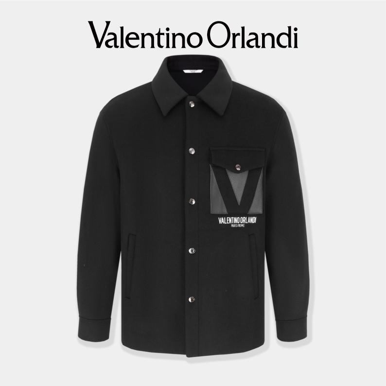 Valentino orlandi 男士秋冬B版金属V标字母刺绣绵羊毛毛呢外套