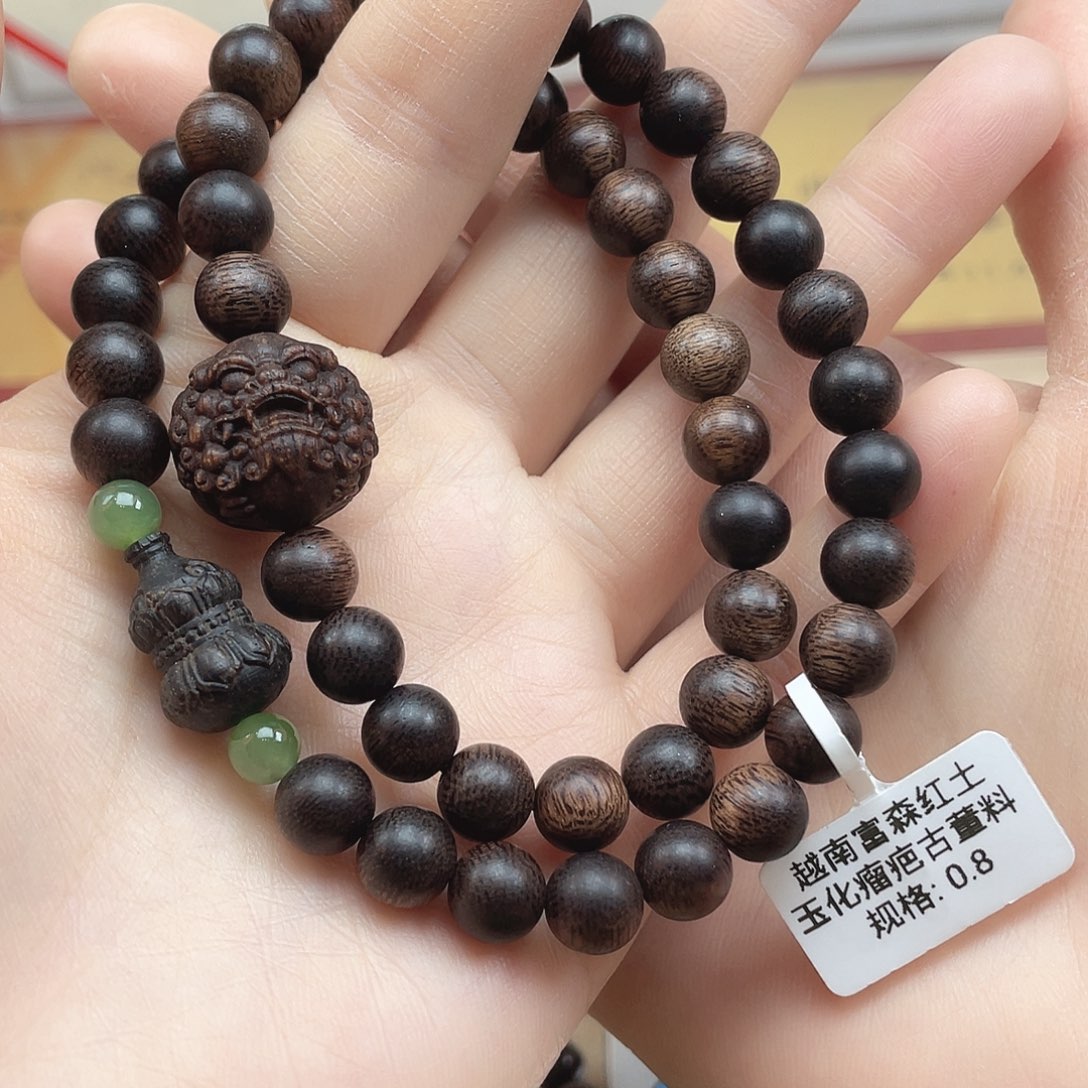 沉香手串越南富森红土玉化瘤疤