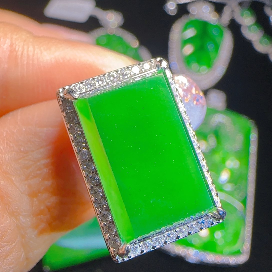 翡翠戒指银S925镶嵌天然