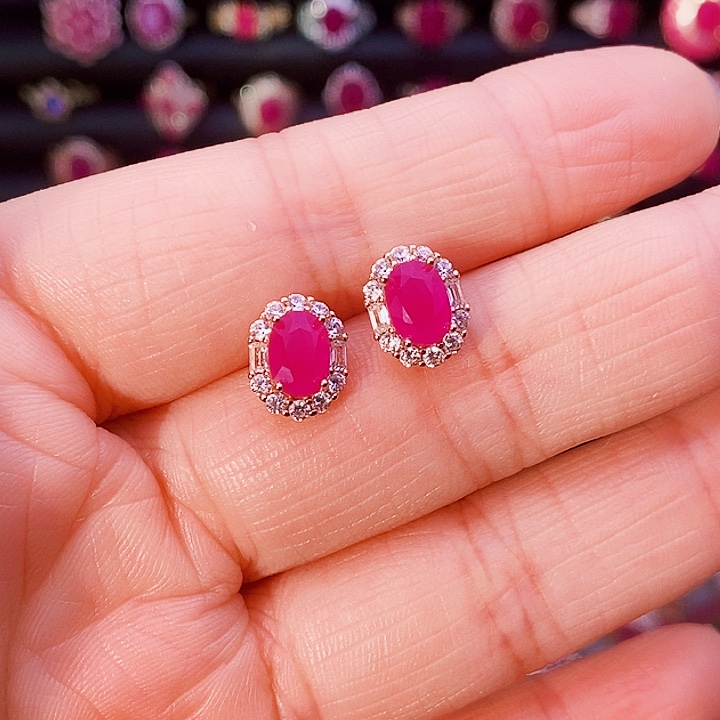 耳饰红宝石银S925镶嵌