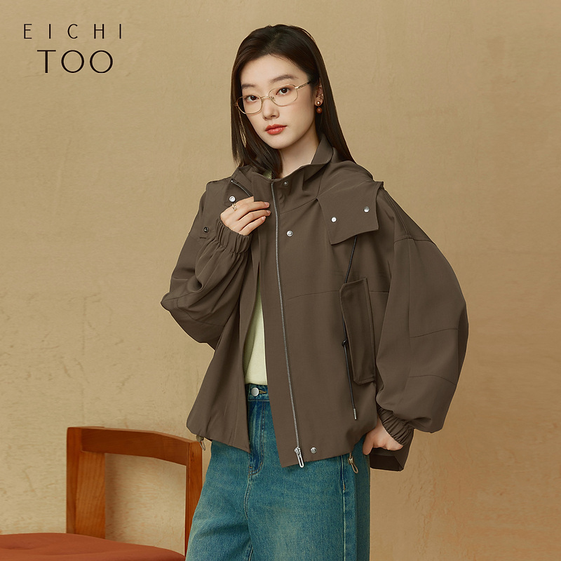 爱居兔柔软舒适宽松美拉德风连帽夹克EWJAJ3P006A