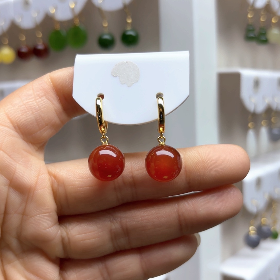 玛瑙/玉髓耳饰银S925镶嵌