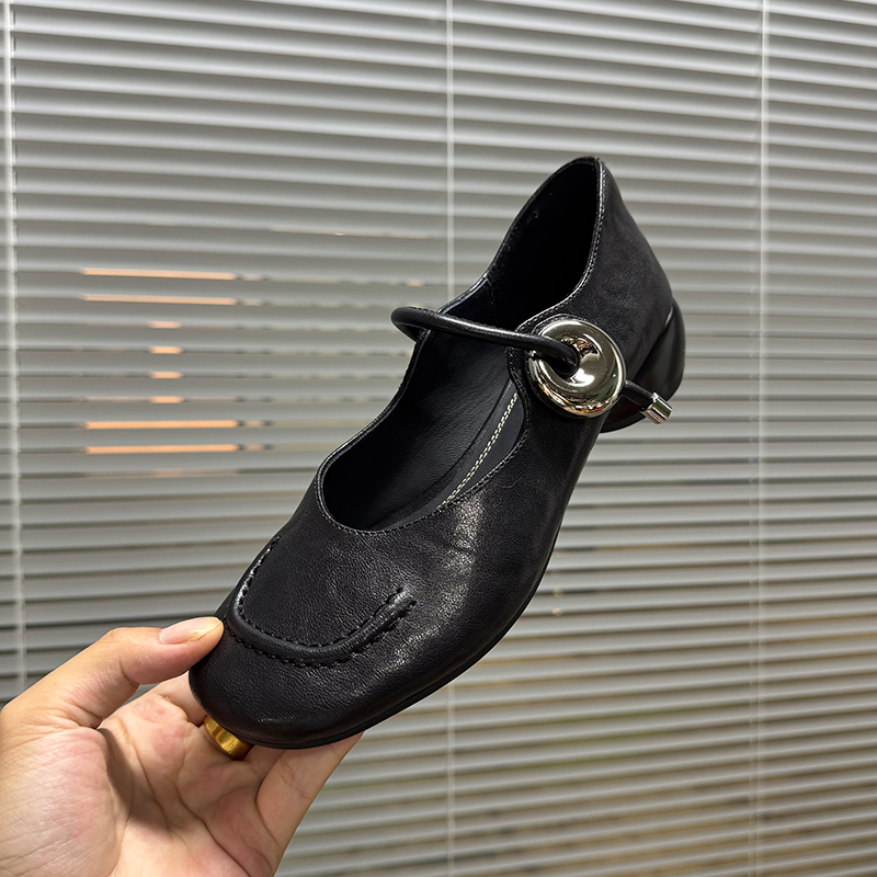 3cm/羊皮/真皮法式复古玛丽珍单鞋女舒适圆头百搭一字带粗跟女鞋