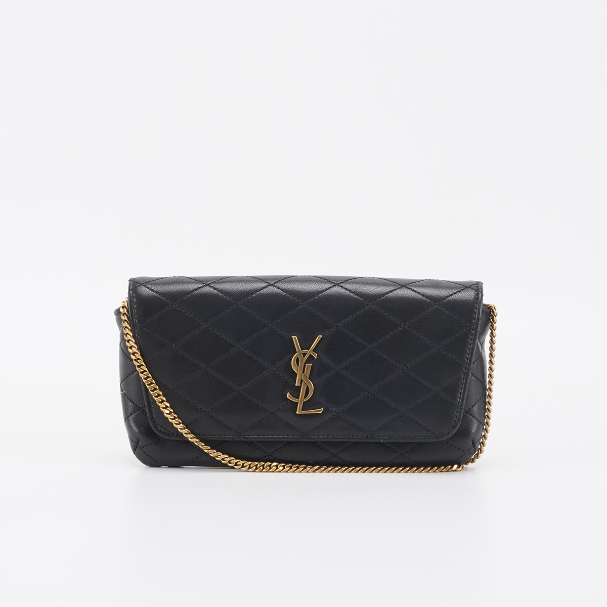 未使用 YSL/圣罗兰 【诗诗】YSL gaby 菱格纹 黑金 羊皮 手机包/