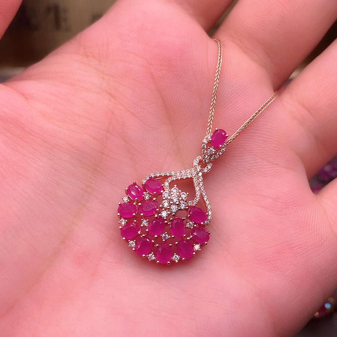 红宝石颈饰银S925镶嵌