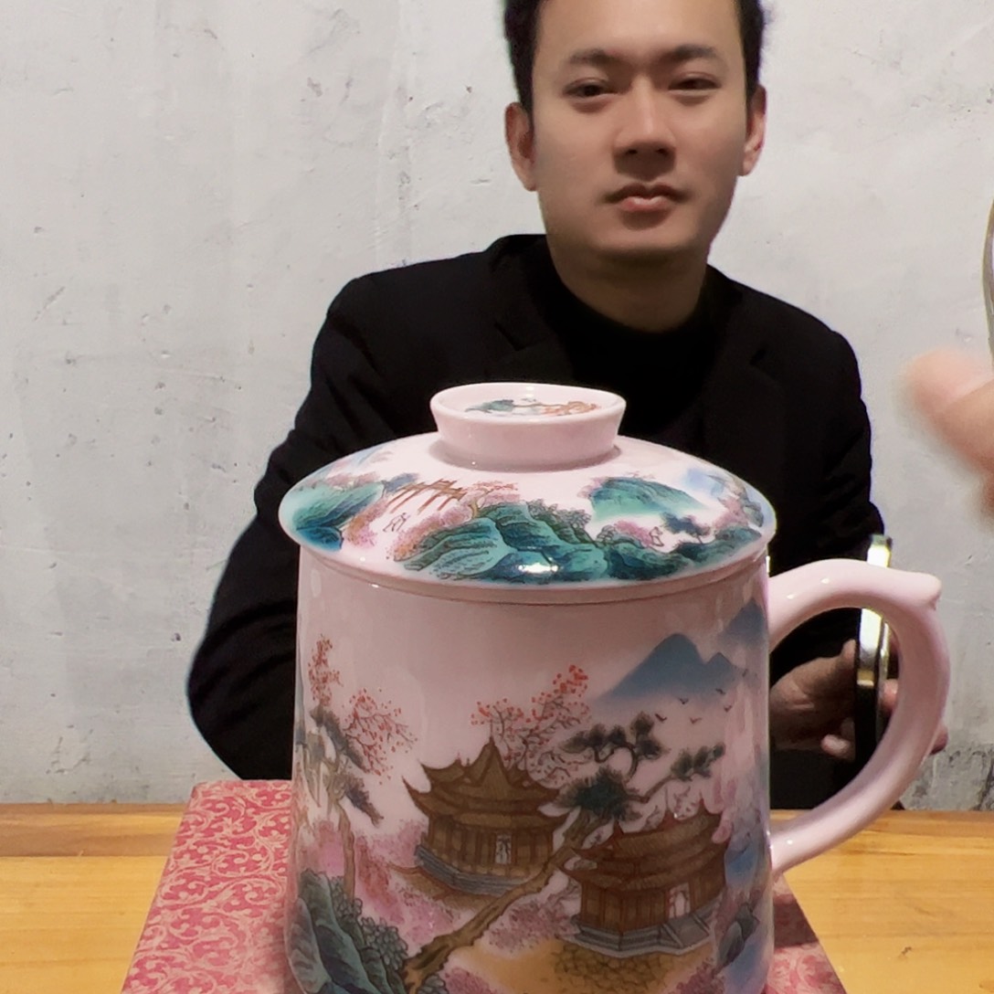 摆件陶景德镇红嘻嘻江山赋办公杯