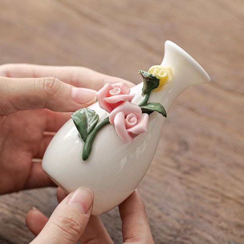 玫瑰花花插瓶手工花枝装饰花水培花器创意家居桌面小摆件C353