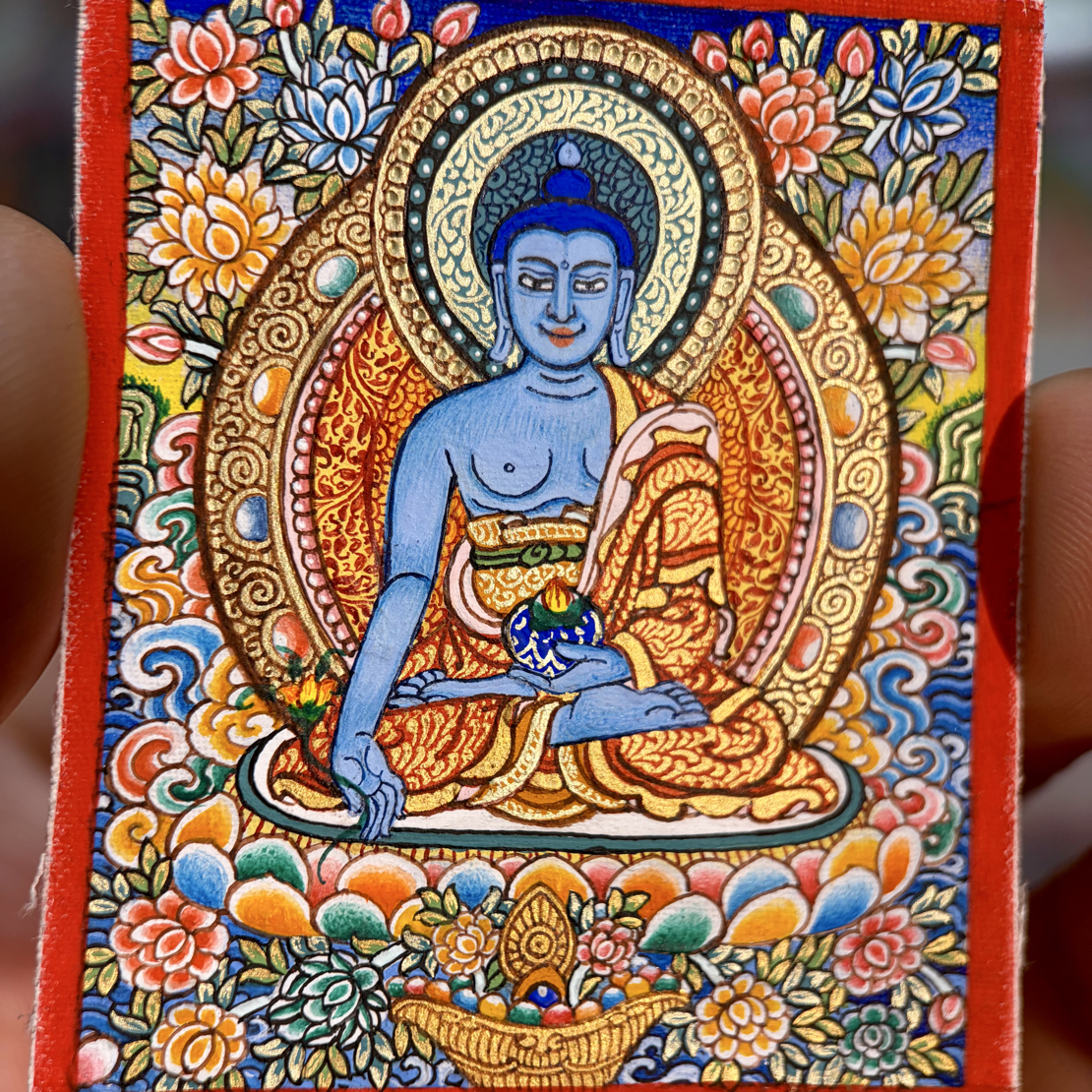 热贡纯手绘顶工小唐卡药师佛