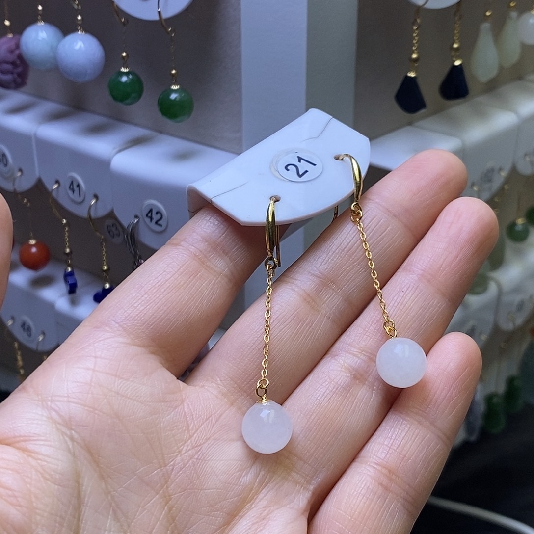 和田玉银S925镀金镶嵌耳饰