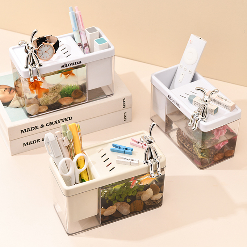 桌面微小型造景鱼缸透明家用斗鱼缸创意学生宿舍笔筒收纳小鱼缸