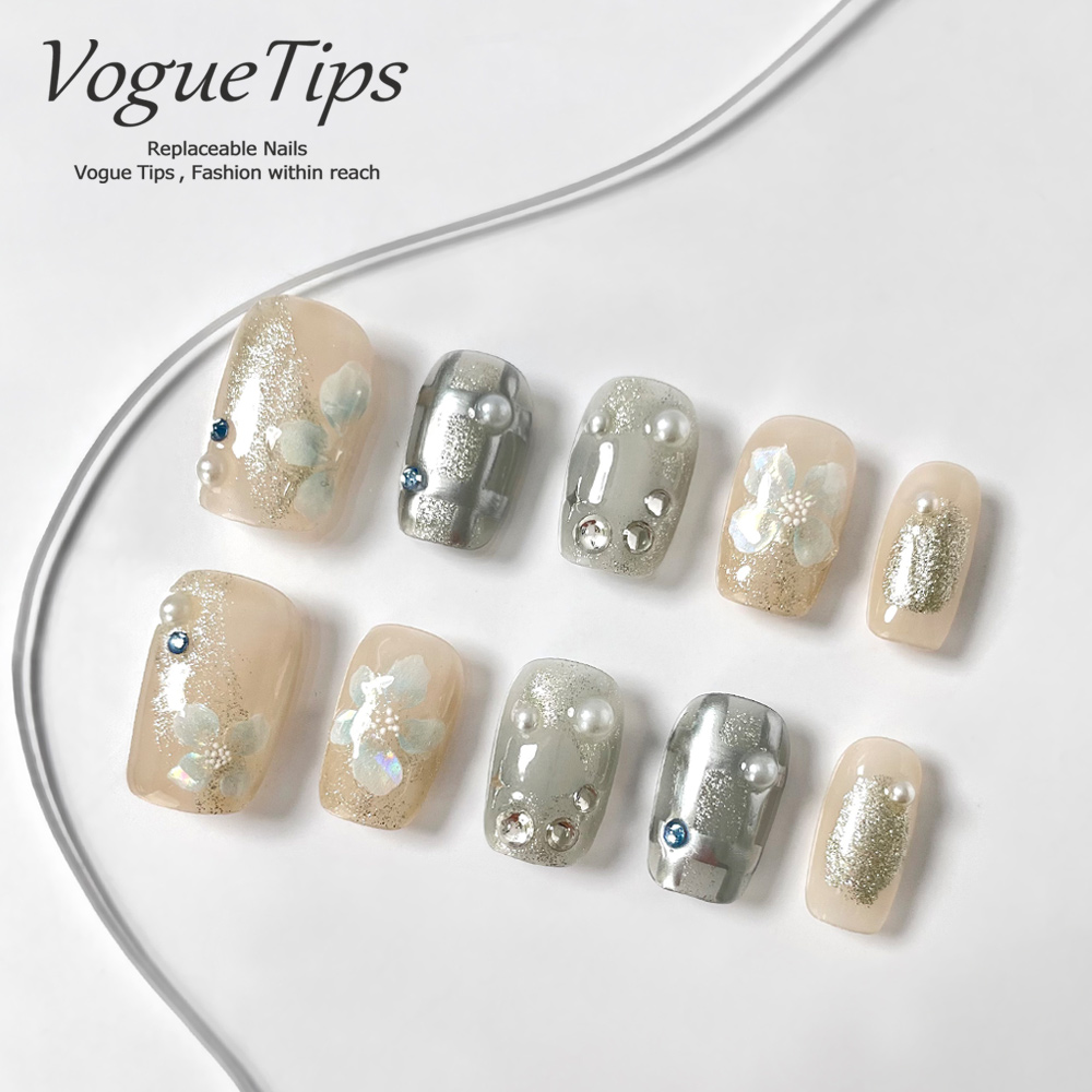 VogueTips 珍珠语短款穿戴甲ins风轻奢纯手工指甲贴片短芭蕾ZB610