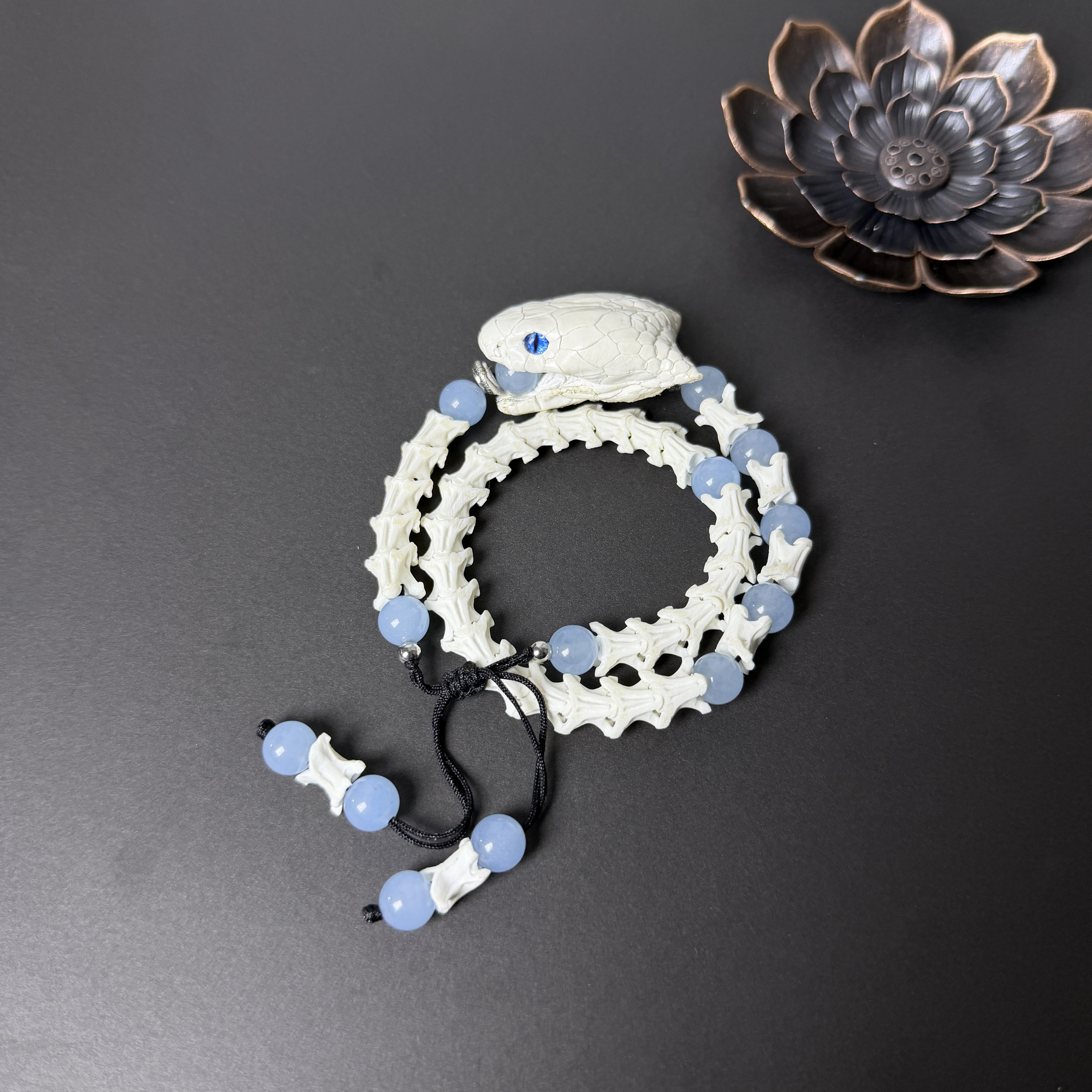 非金属皮质手链 双圈蛇头款原创百搭轻奢真蛇骨手链