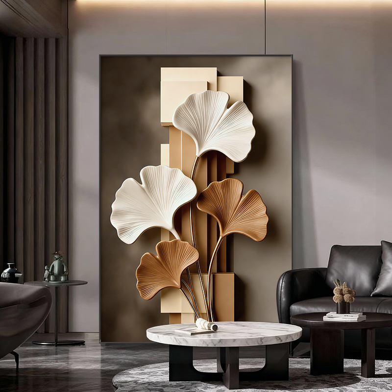 芙林达轻奢银杏叶走廊玄关装饰画客厅挂画现代简约沙发背景墙壁画