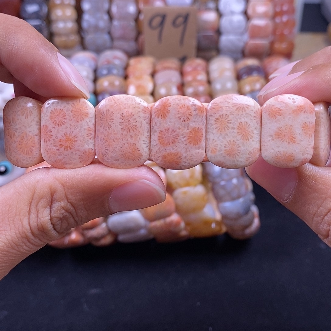 硅化珊瑚（珊瑚玉）未镶嵌手串粉干净雏菊7