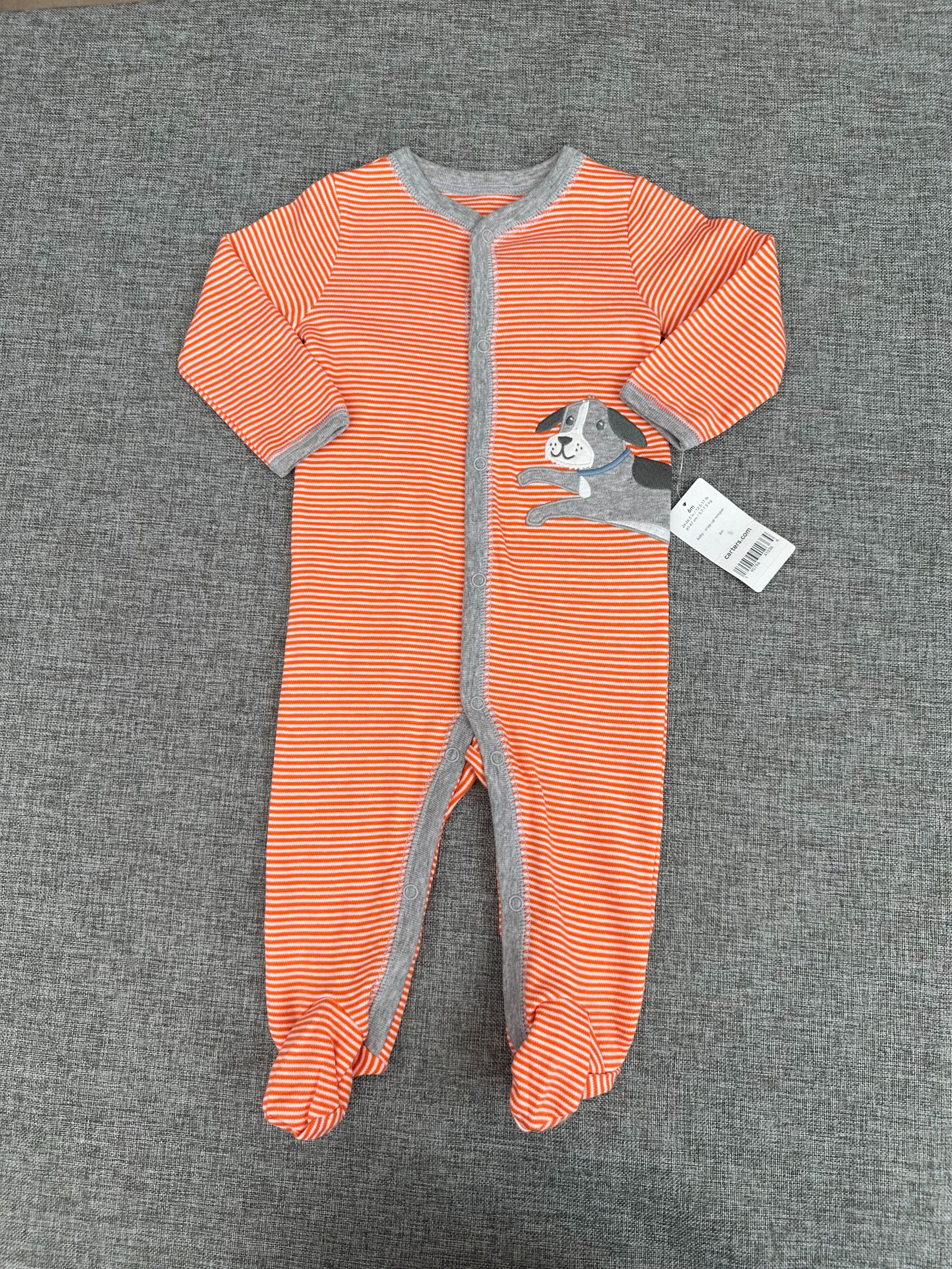 【佰棉】3-12个月宝宝爬爬服长爬连体衣条纹刺绣小狗可爱通用