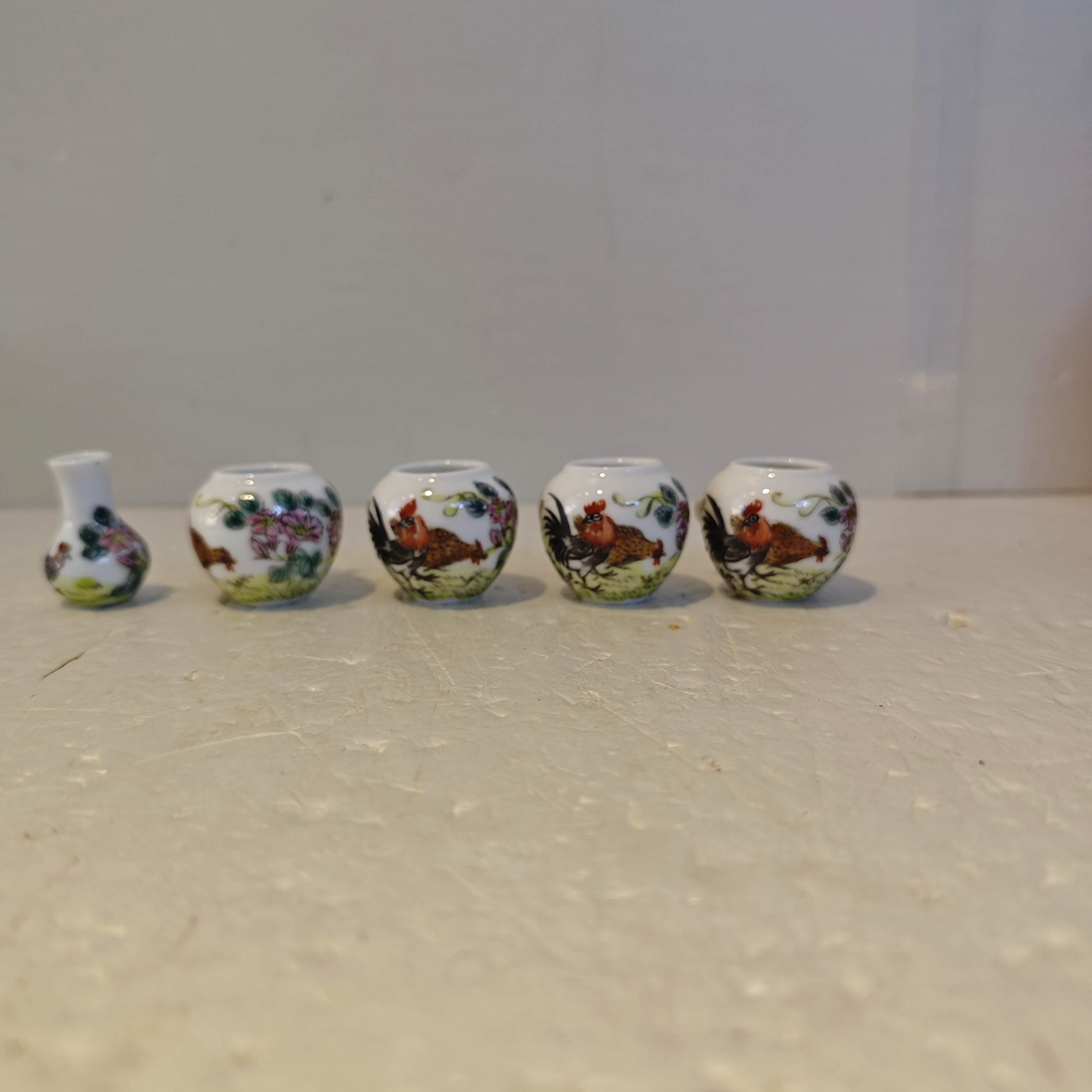 绣眼金青杯子手绘柴窑烧制武长冮粉彩大吉图5件套小枣子型绣眼杯