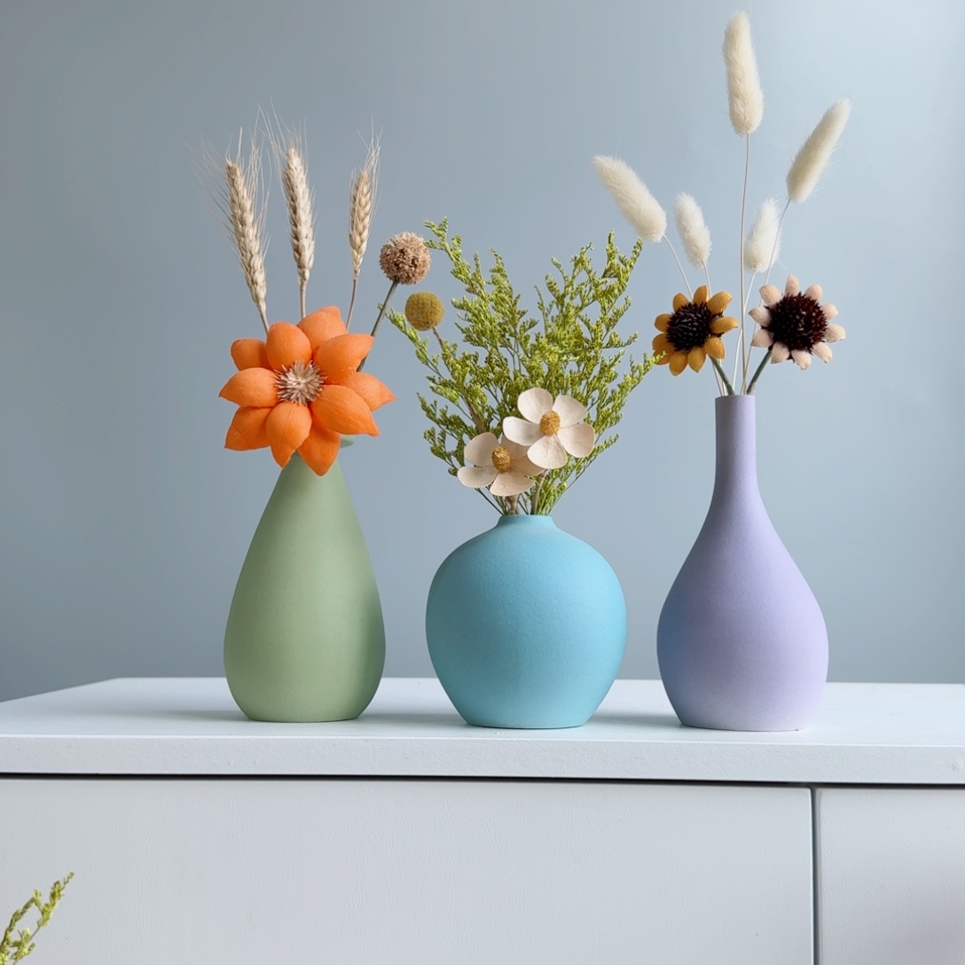 摆件陶瓷小花瓶含花总高花20-30cm