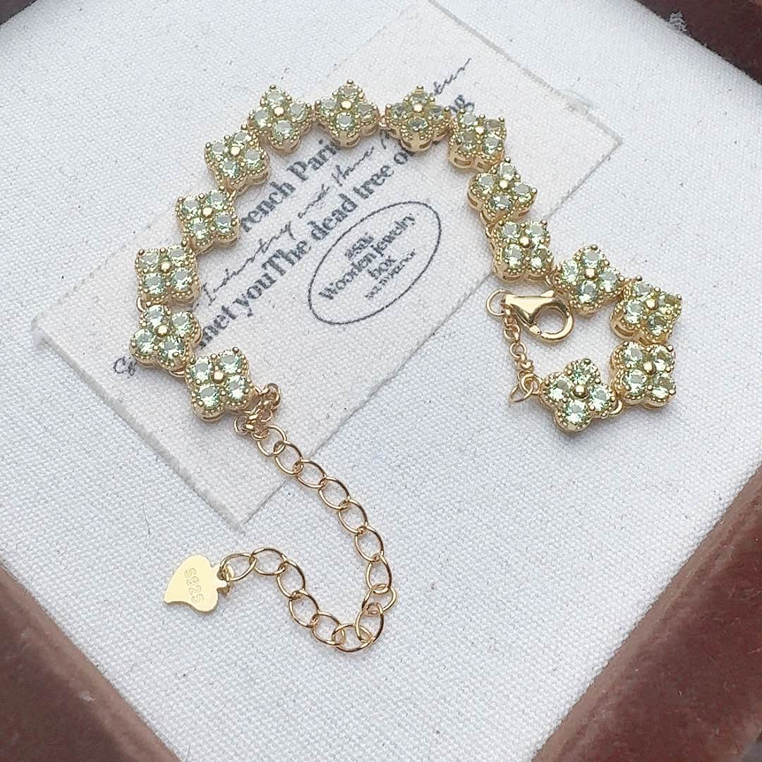 橄榄石手链银S925镶嵌