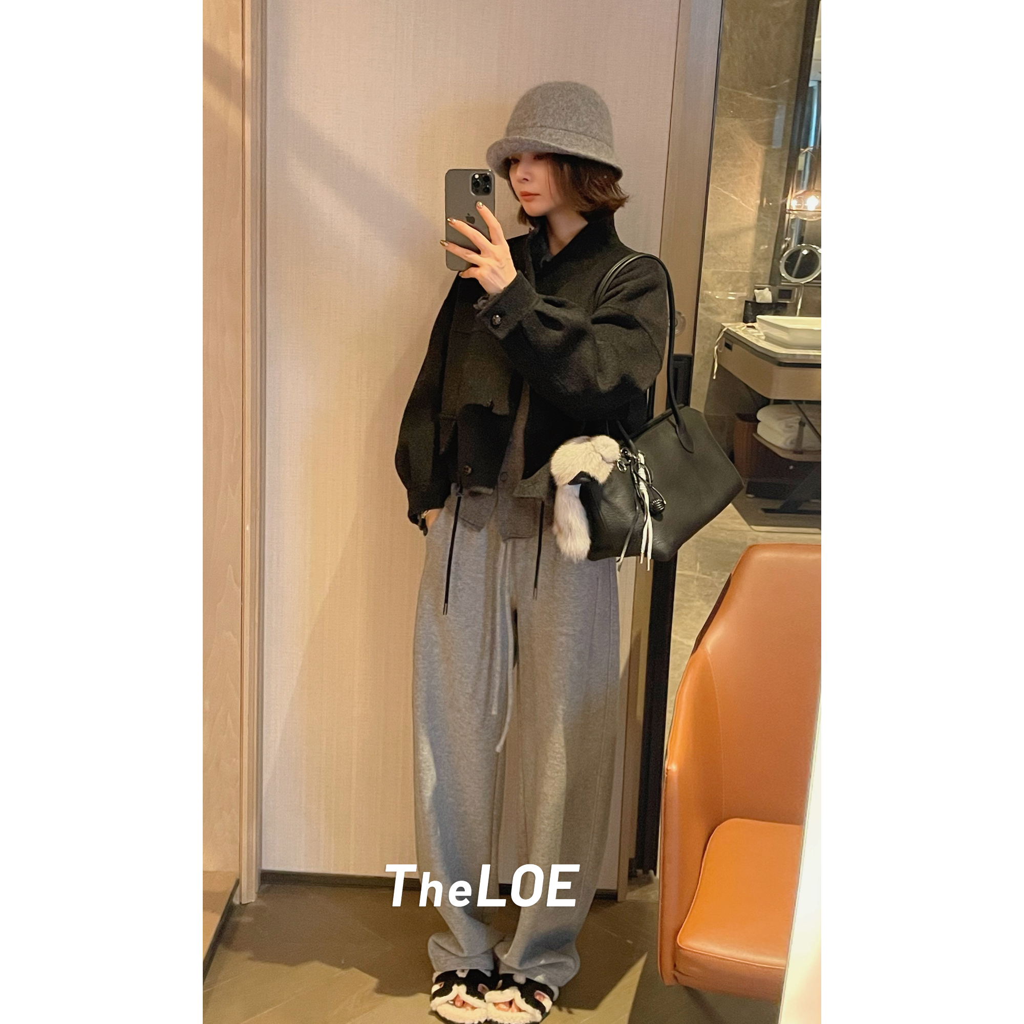 TheLOE/棉质百搭休闲宽松遮肉抽绳休闲加厚直筒裤#LE-8693