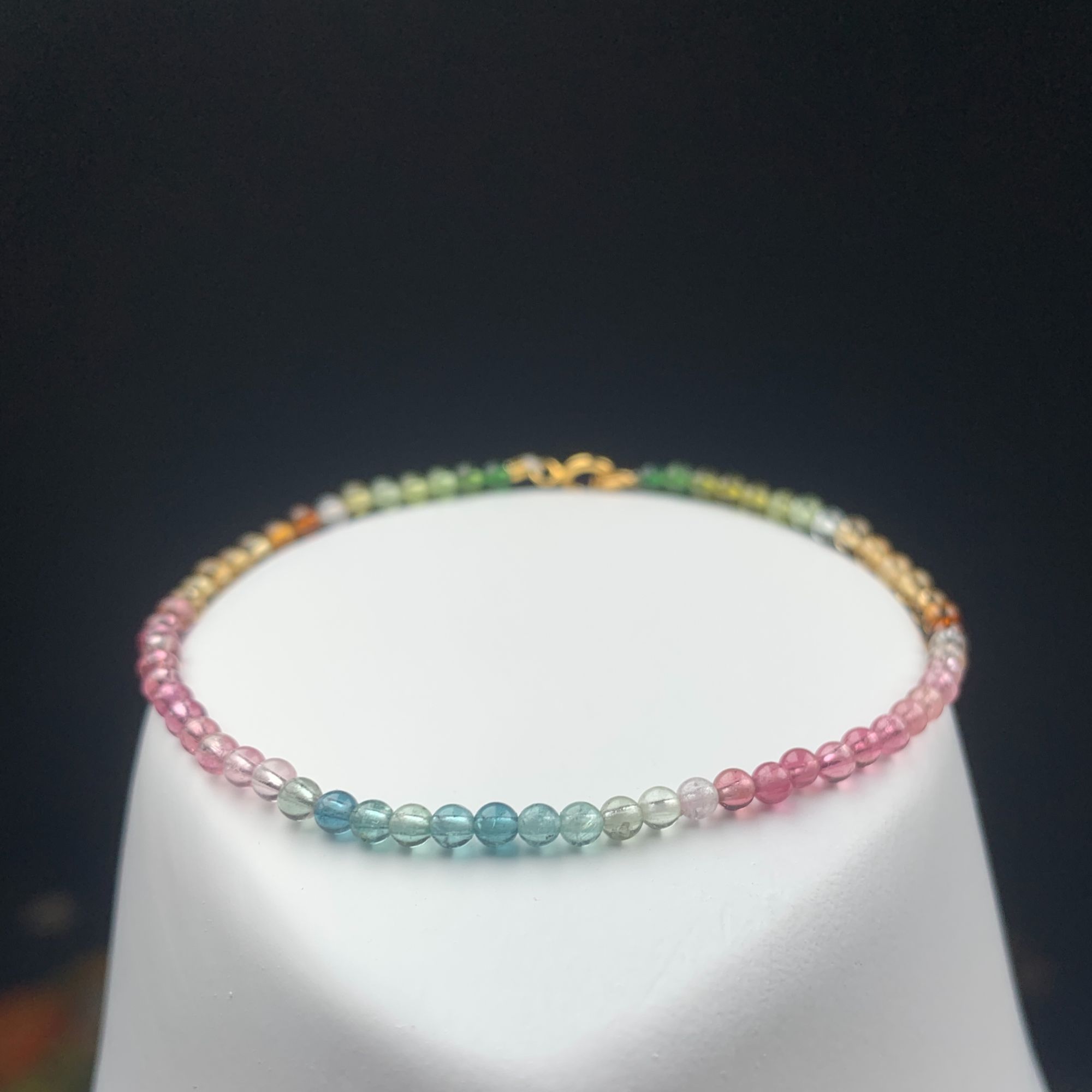 天然高透彩虹碧玺单圈手链925银延长链时尚百搭极细小米珠