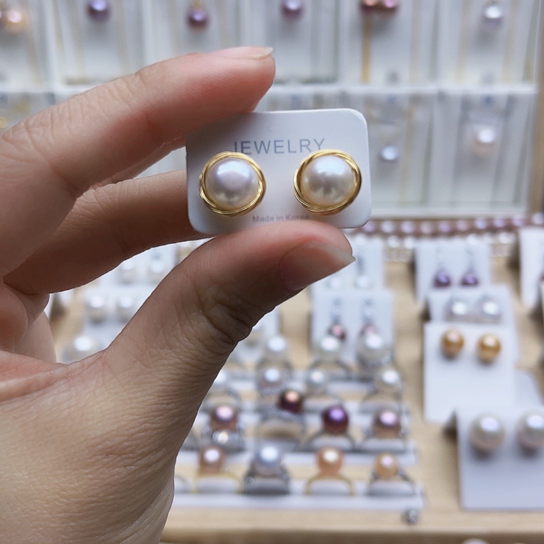 淡水珍珠耳饰银S925镶嵌