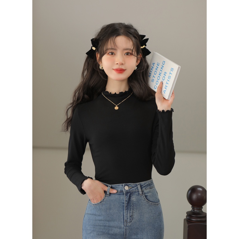 半高领修身黑色针织衫女秋冬2023新款长袖套头毛衣打底衫上衣