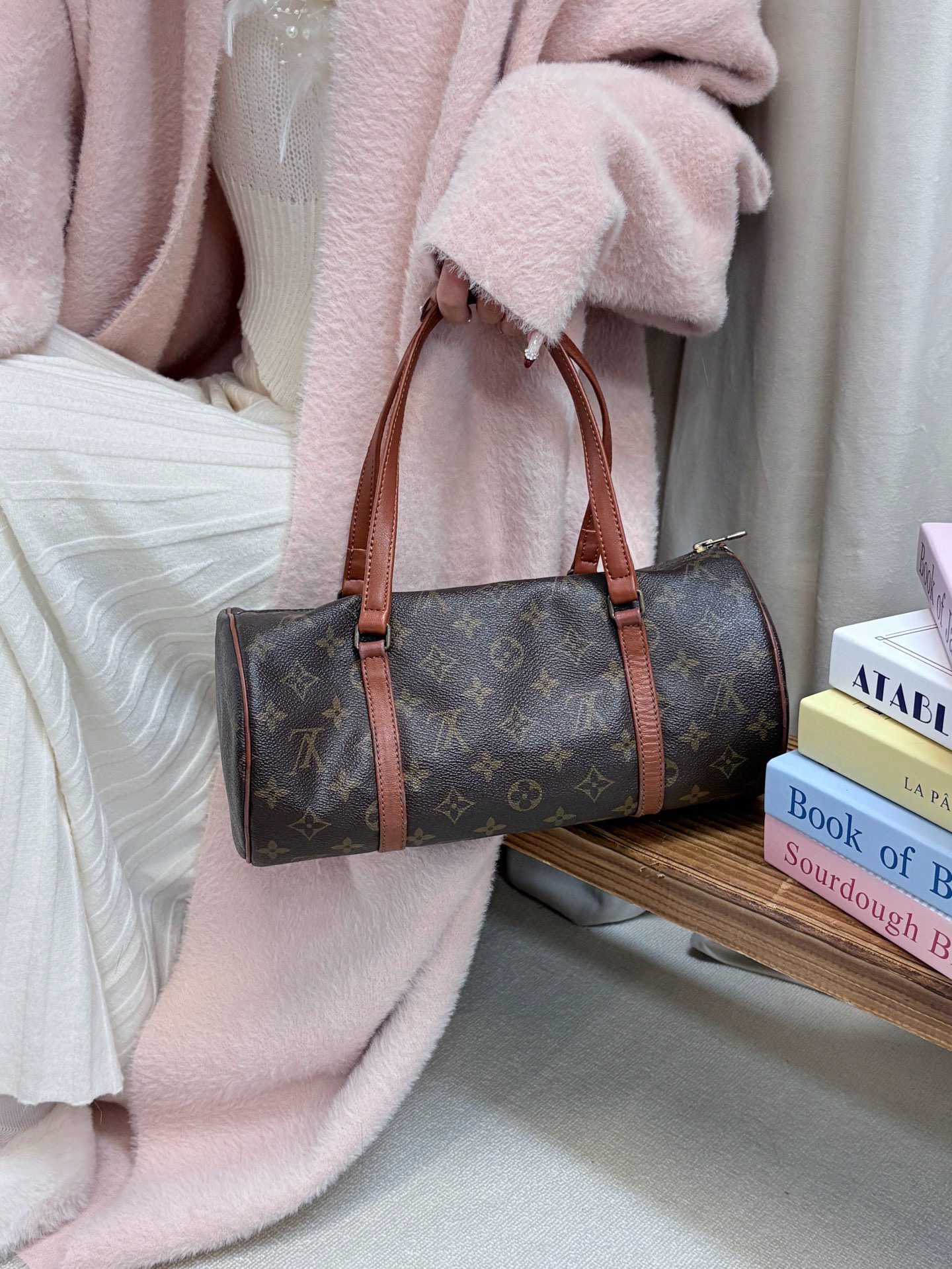 95新 LouisVuitton/路易威登 lv 老花红皮芭比龙手提包