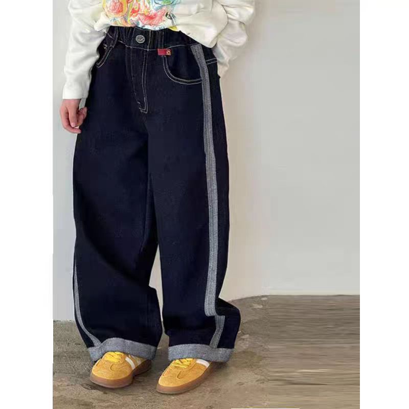 儿童牛仔裤2025春季新款韩版宽松时尚百搭男女童纯色中大童长裤