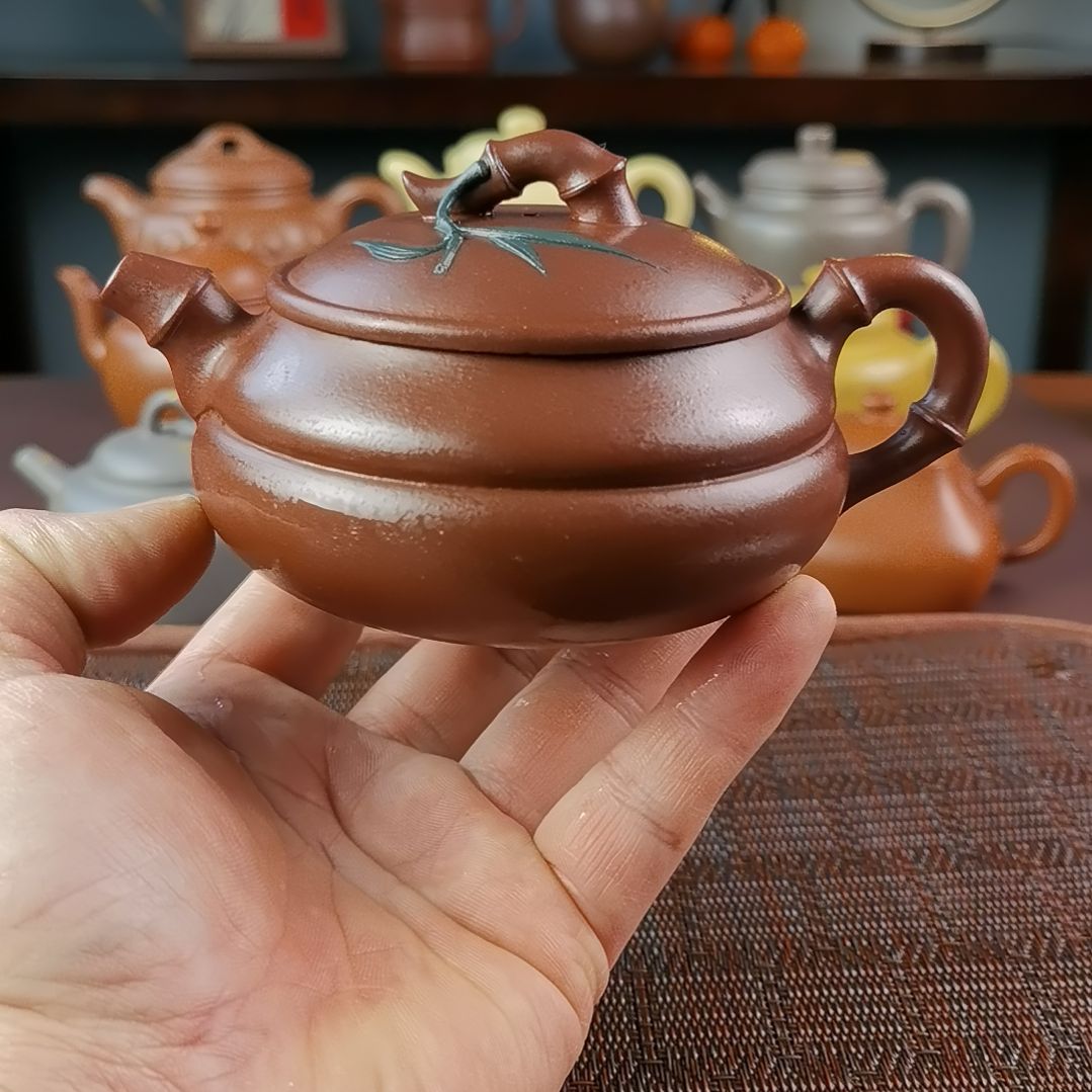 紫砂茶壶紫泥竹段280CC国工