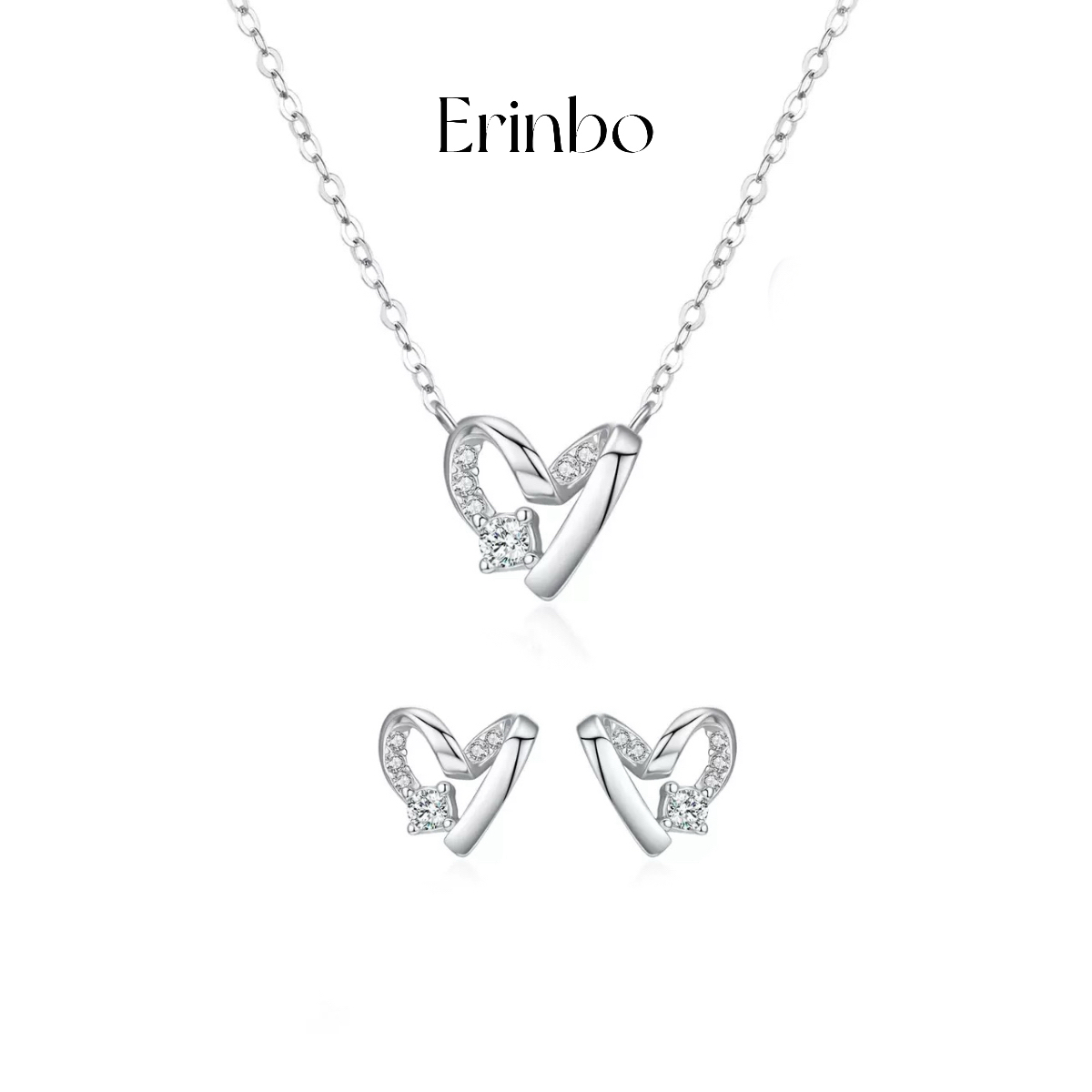 坠链均925银锆石 “心之星愿项链耳钉”S925纯银百搭小众时尚女气质