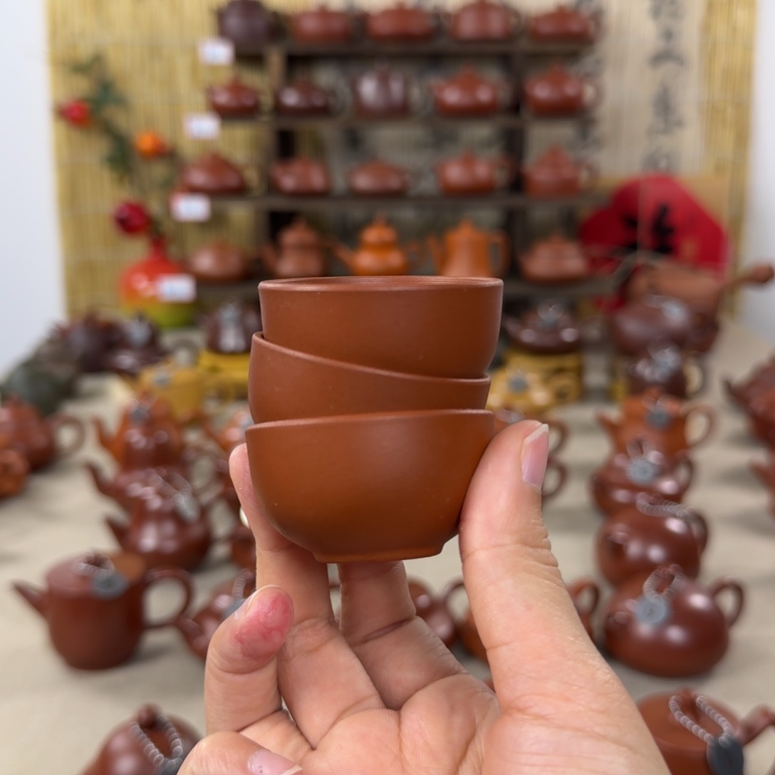 紫砂茶壶小**杯子朱泥杯