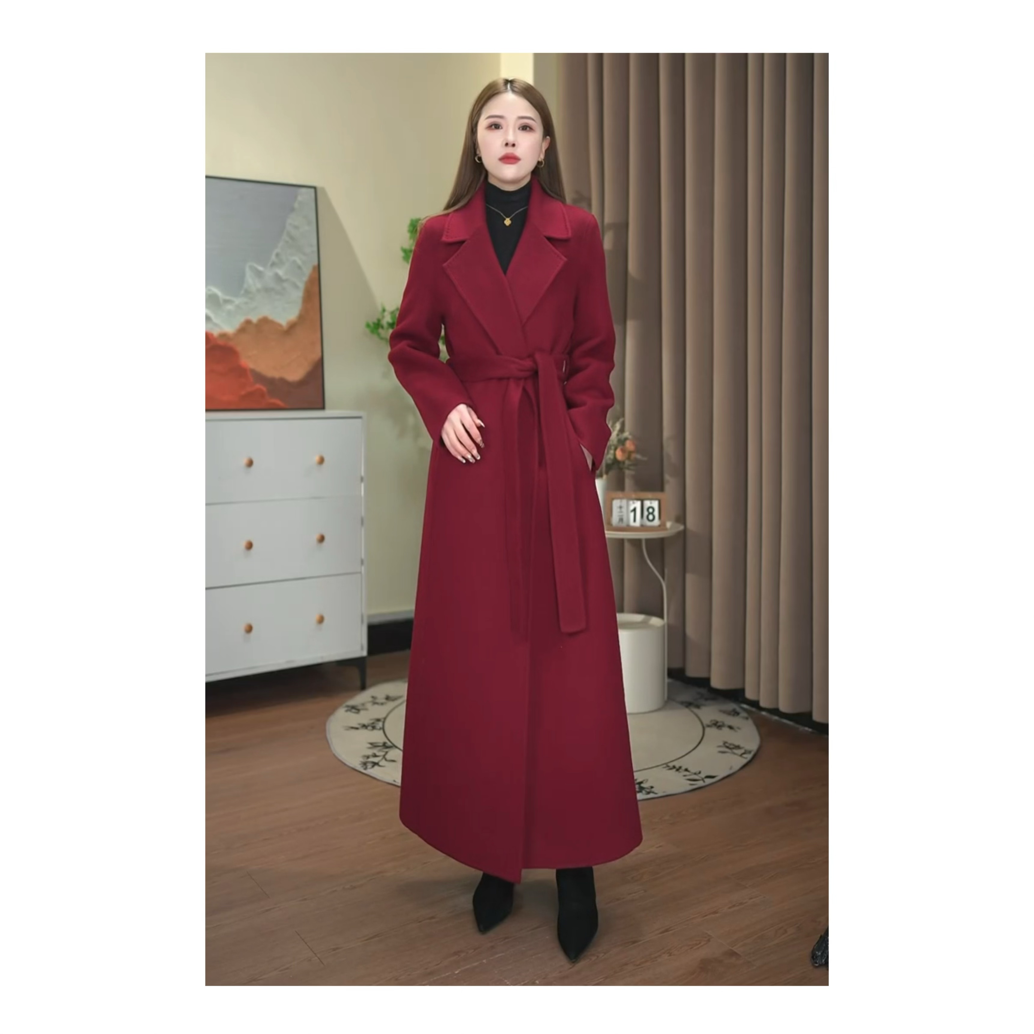 【软黄金山羊绒】秋冬显瘦正肩气质老钱风加长款毛呢外套