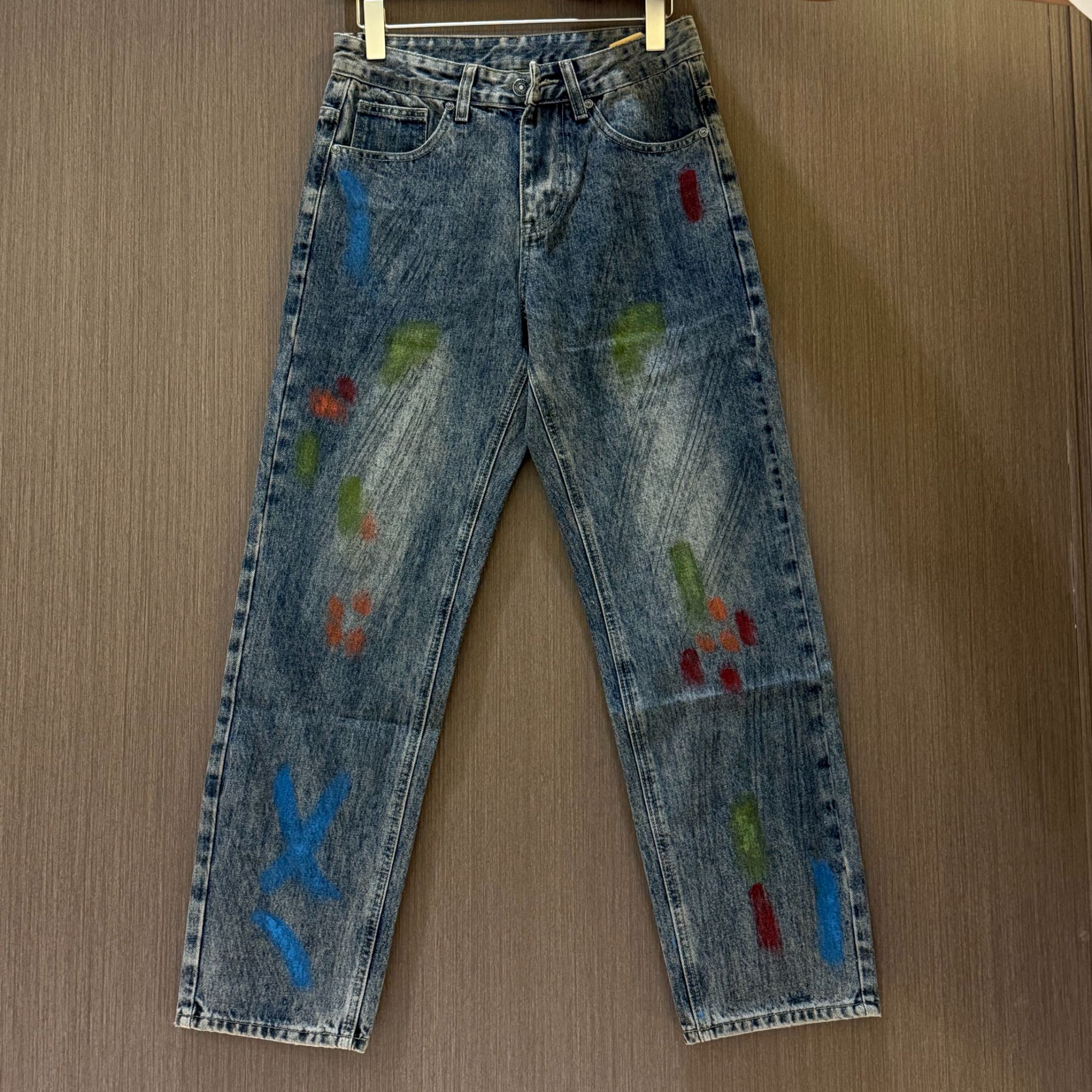 美式痞帅手绘涂鸦牛仔裤男2025秋冬新款高街时尚潮流休闲百搭长裤