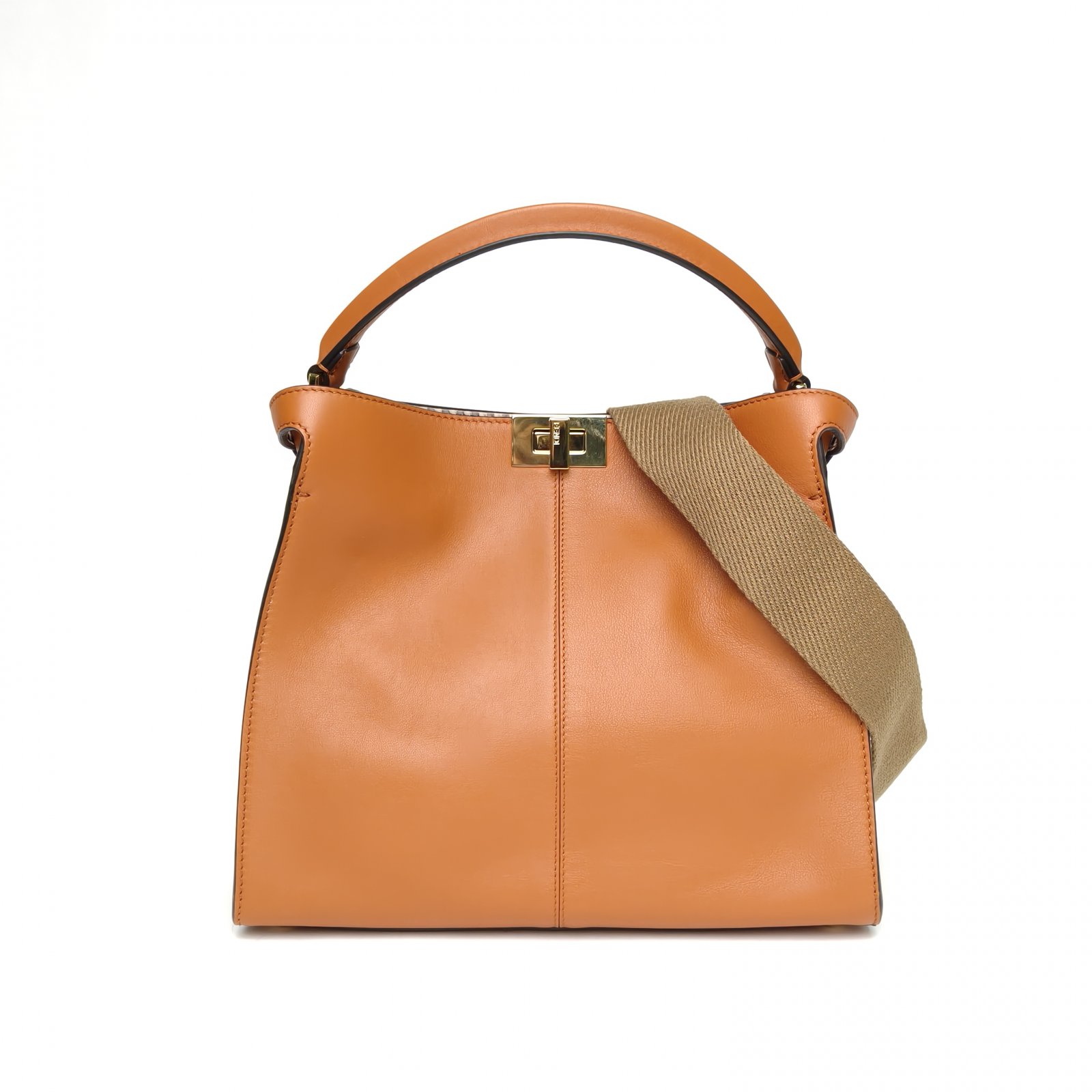 95新 FENDI/芬迪 【小花黑黑】绗缝线 棕色 金扣 单肩包