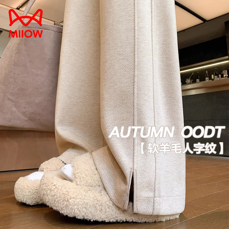 MiiOW/猫人【软羊毛人字纹】孕妇裤子加厚加绒女秋冬2025新款直筒裤