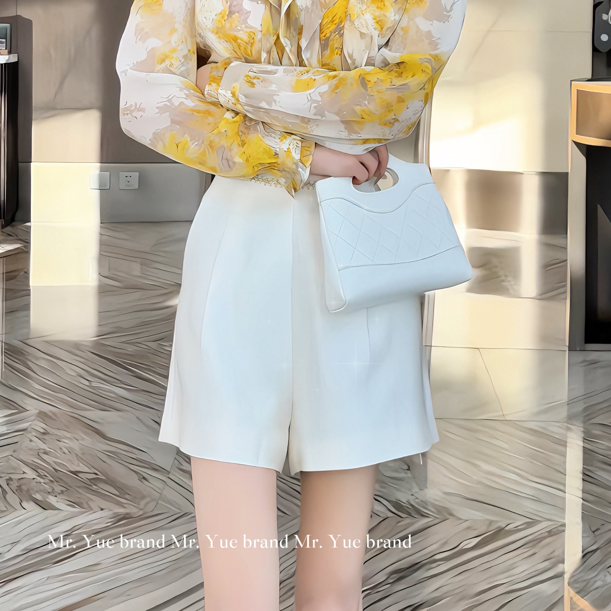 岳岳｜2025夏季新款气质显瘦高腰修身短裤101012