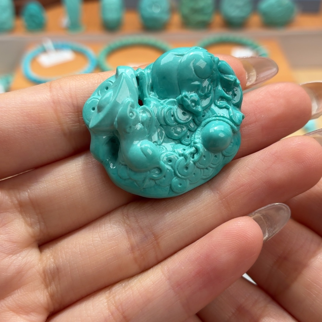 绿松石未镶嵌珠宝奇石吐宝鼠