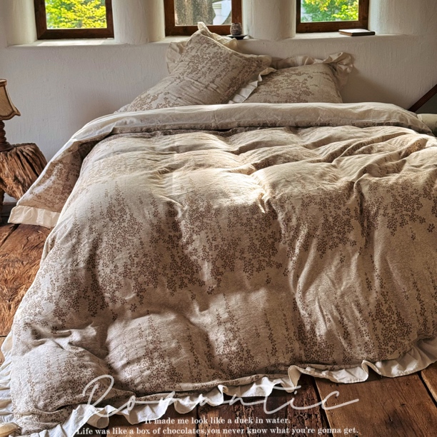 【少女心事】棉麻四件套独创麻金色唯美法式A类床品套件进口