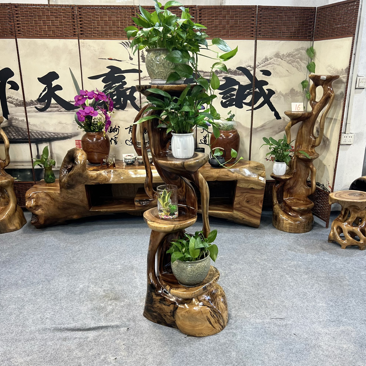 原木实木香樟木多台花架直播间付米链接