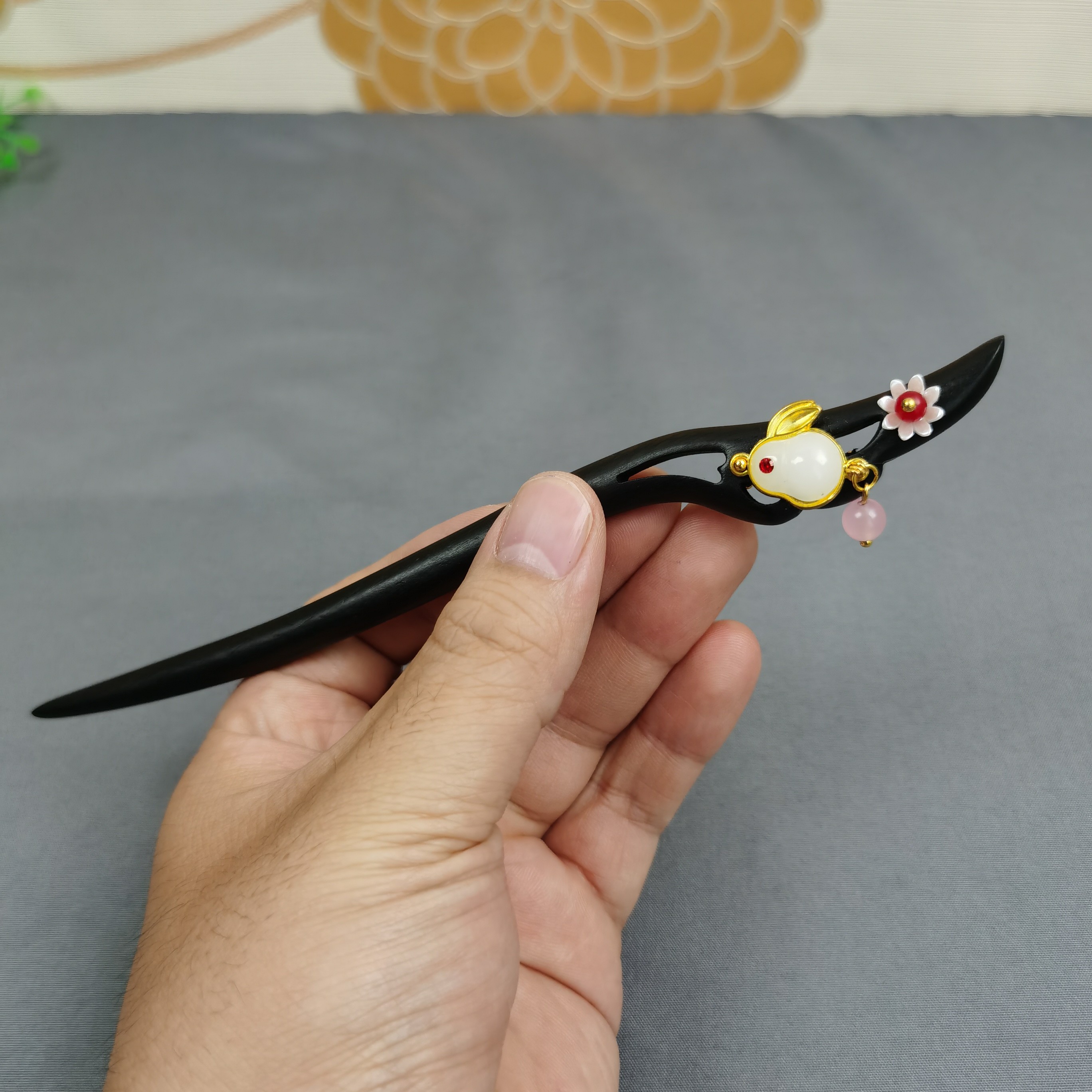 18厘米黑檀木发簪发钗新中式头饰发饰古风盘发簪簪子简约款配饰