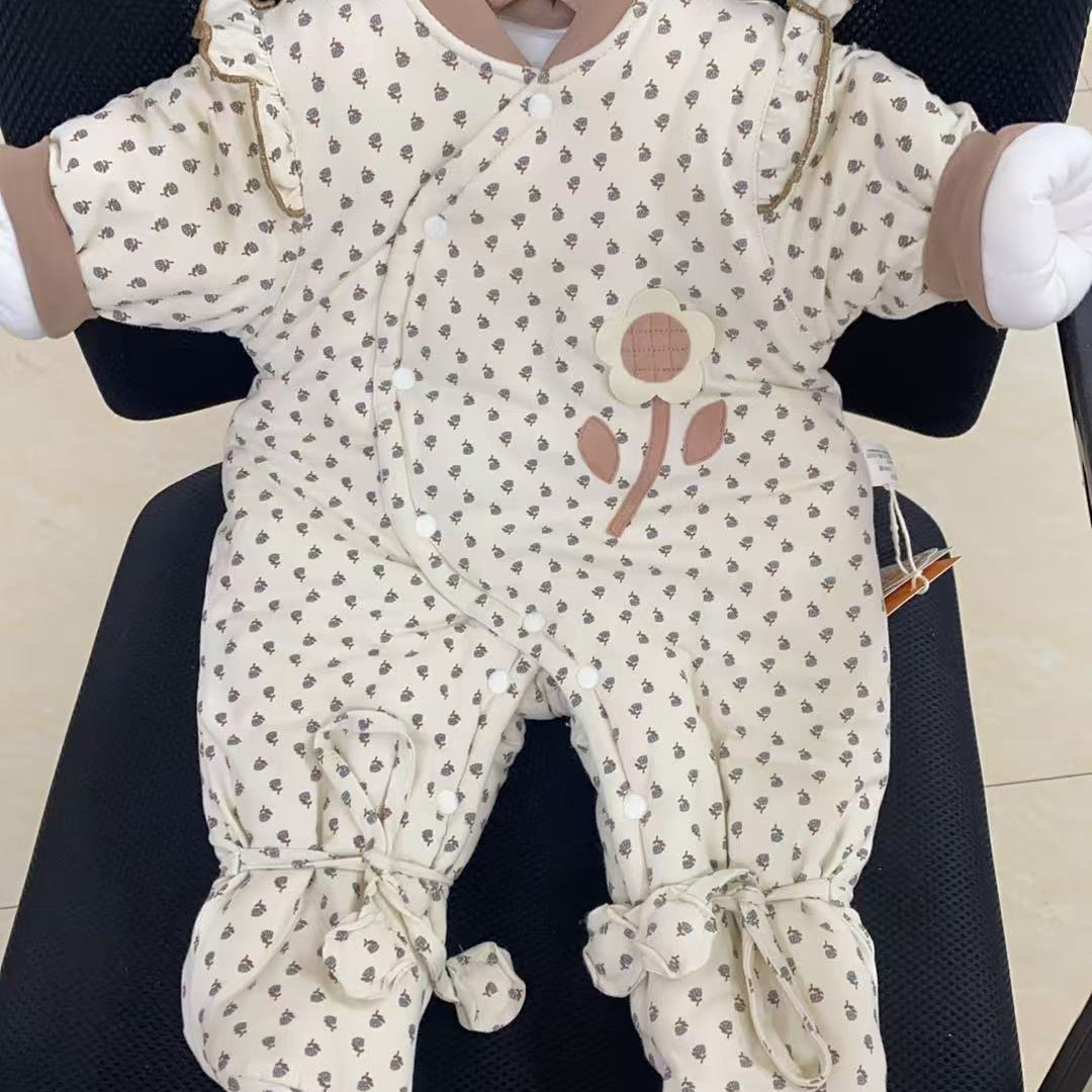 新款冬季500克水洗棉花婴儿闭裆包脚连体衣