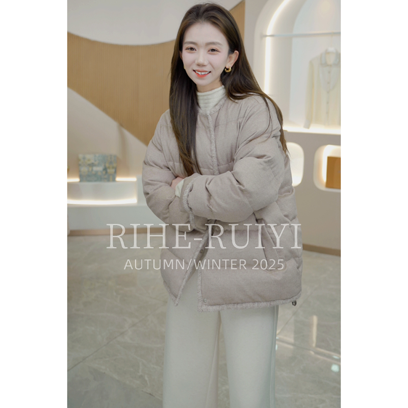 R H 【杏仁可可】复古质感轻奢老钱气质显瘦羊毛白鹅绒羽绒服2691
