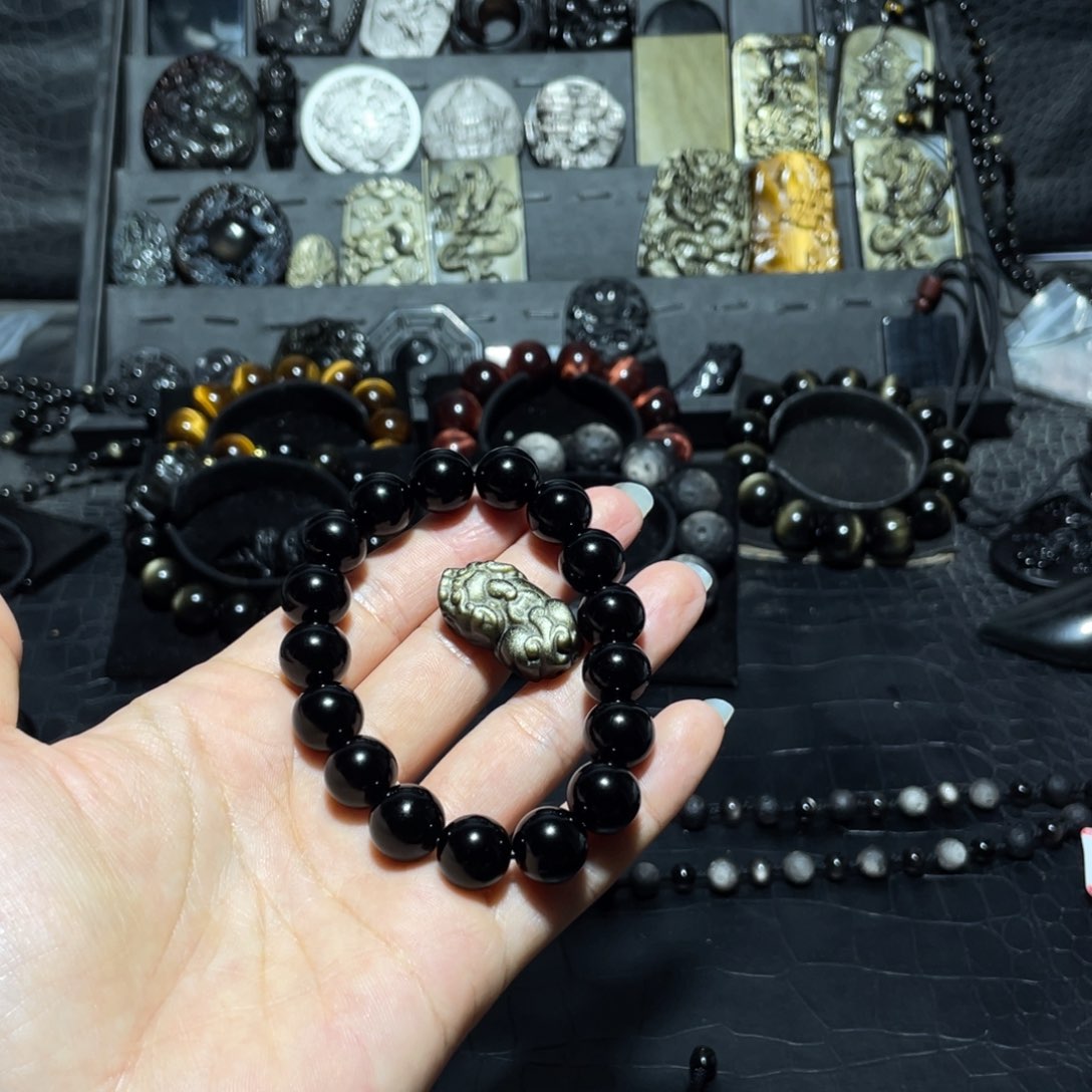 黑曜岩手链未镶嵌曲**散