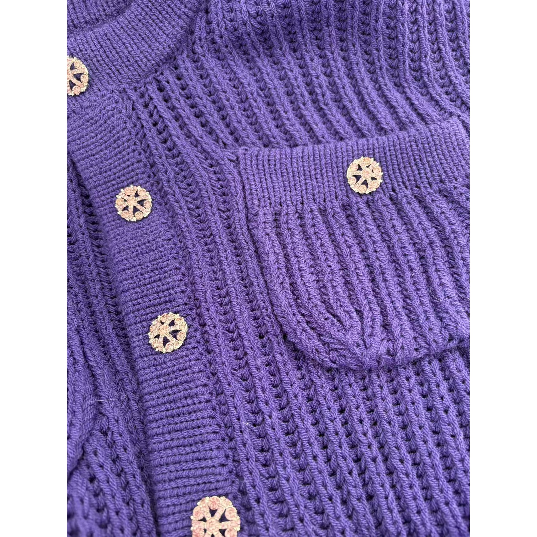 水稻米 紫色镂空针织衫
