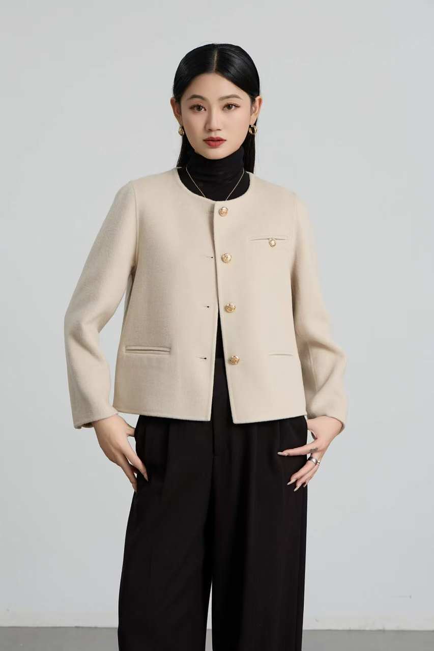 【100%羊毛】优雅知性小香风双面呢纯羊毛外套气质百搭大衣MY8098