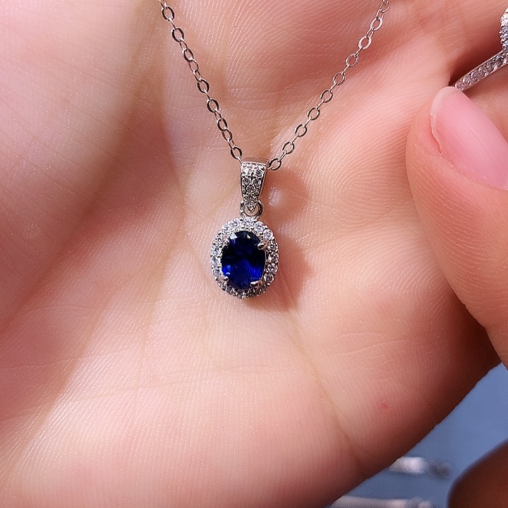 蓝宝石吊坠(赠链)银S925镶嵌
